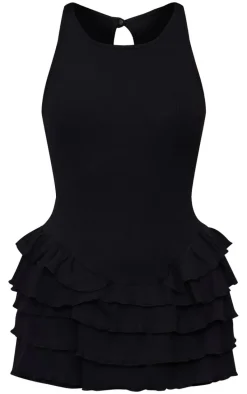 Black Rib Racer Neck Rara Romper