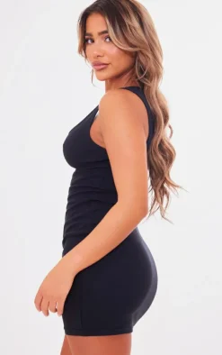 Black Rib Scoop Neck Strappy Bodycon Dress