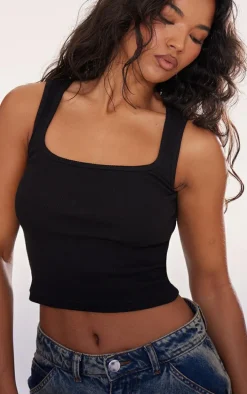 Black Rib Scoop Neck Vest