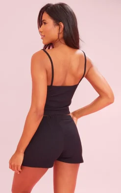 Black Ribbed Bow Detail Cami Pj Set