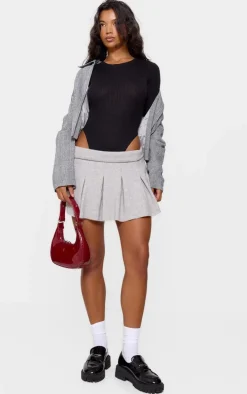 Black Ribbed Knit Long Sleeve Bodysuit