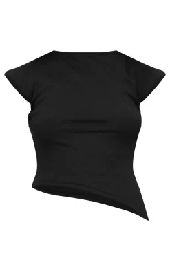 Black Ribbed Knitted Asymmetric Long Top