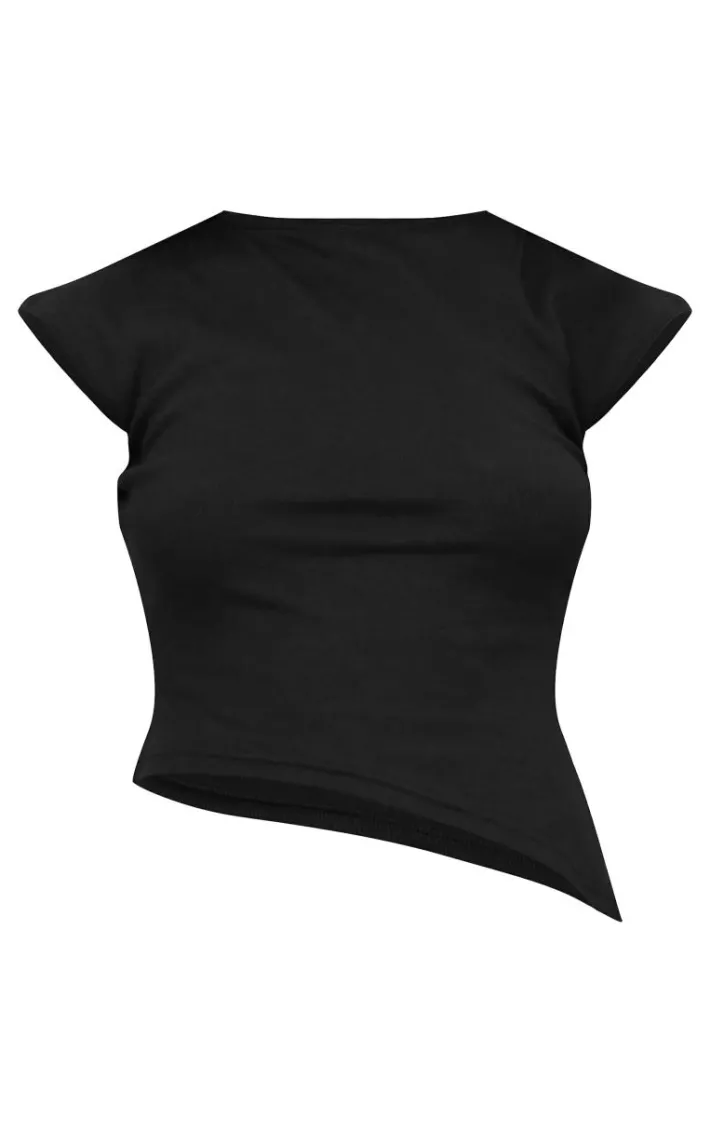 Black Ribbed Knitted Asymmetric Long Top