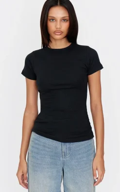 Black Ribbed Knitted Ruched Long Top