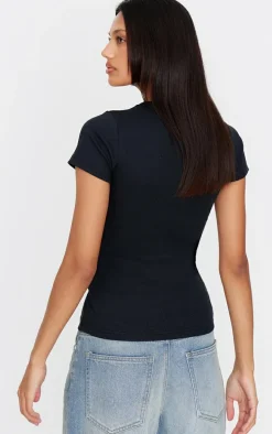 Black Ribbed Knitted Ruched Long Top