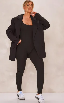 Black Ribbed Knitted Strappy Jumpsuit