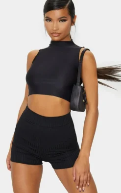 Black Ribbed Shorts
