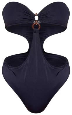 Black Ring Detail Bandeau Cut Out Swimsuit