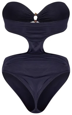 Black Ring Detail Bandeau Cut Out Swimsuit