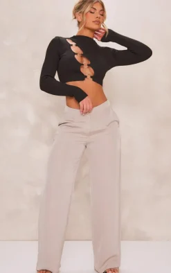 Black Ring Front Cut Out Long Sleeve Knit Top