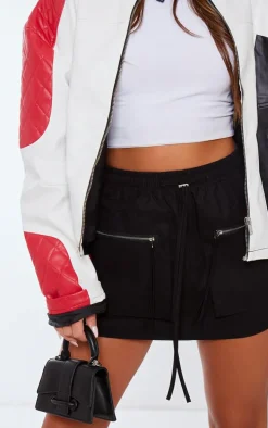 Black Ripstop Pocket Front Cargo Mini Skirt