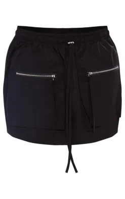 Black Ripstop Pocket Front Cargo Mini Skirt