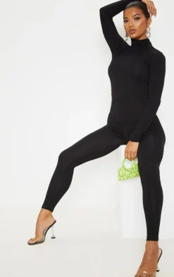 Black Roll Neck Long Sleeve Jumpsuit