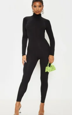 Black Roll Neck Long Sleeve Jumpsuit