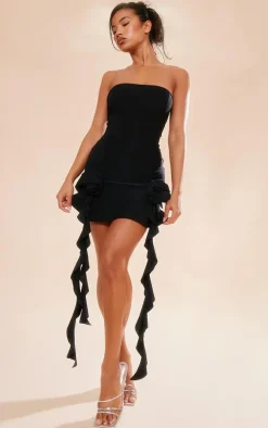 Black Rose Detail Bandeau Slinky Shift Dress