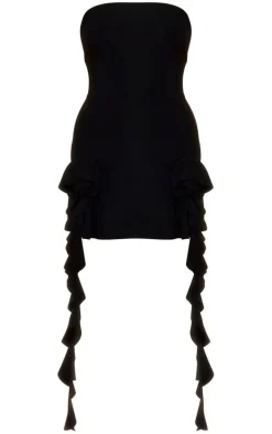 Black Rose Detail Bandeau Slinky Shift Dress