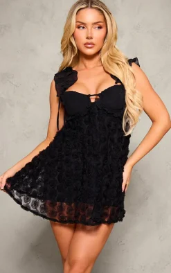 Black Rose Organza Frill Strap Skort Romper
