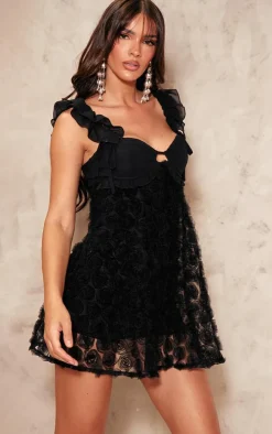 Black Rose Organza Frill Strap Skort Romper