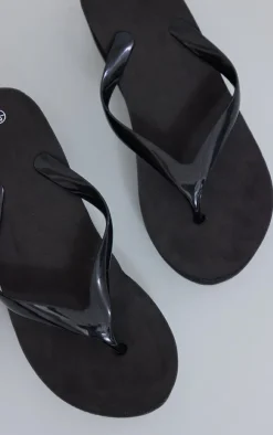 Black Round Toe Simple Platform Flip Flops