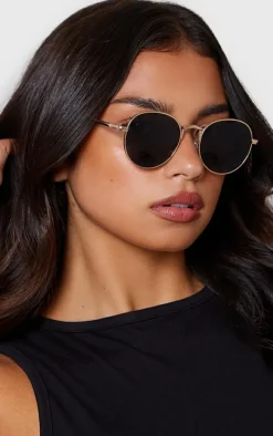 Black Rounded Lens Retro Sunglasses