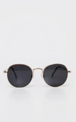 Black Rounded Lens Retro Sunglasses