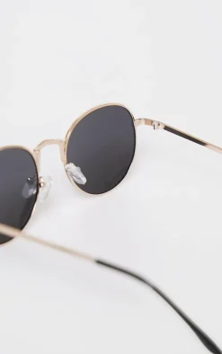 Black Rounded Lens Retro Sunglasses