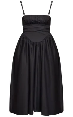 Black Ruched Bust Corset Strappy Midaxi Dress