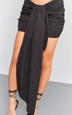 Black Ruched Drape Front Detail Mini Skirt