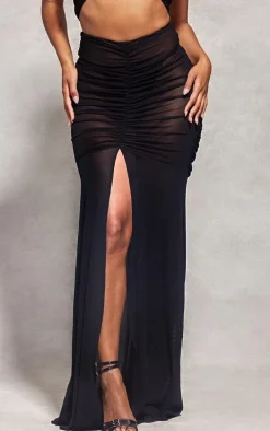 Black Ruched Front Maxi Skirt