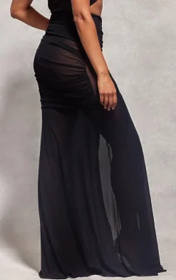 Black Ruched Front Maxi Skirt