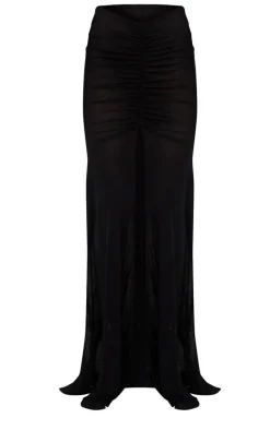 Black Ruched Front Maxi Skirt