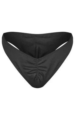 Black Ruched Seam Bikini Bottoms