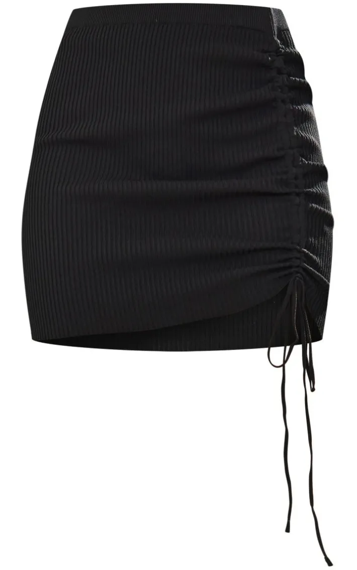 Black Ruched Side Knit Mini Skirt