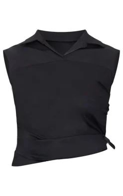 Black Ruched Sleeveless Long Top