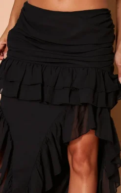 Black Ruffle Detail Maxi Skirt