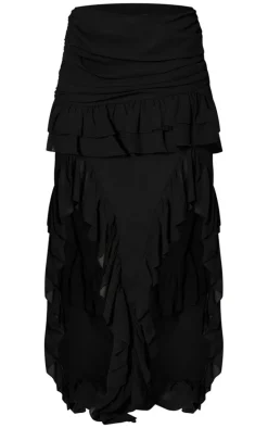 Black Ruffle Detail Maxi Skirt