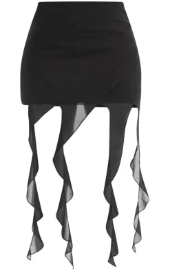 Black Ruffle Hem Chiffon Low Rise Mini Skirt