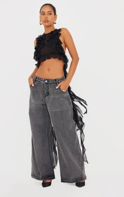 Black Ruffle Train Crop Top