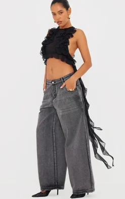 Black Ruffle Train Crop Top