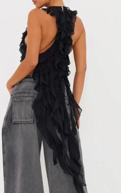 Black Ruffle Train Crop Top