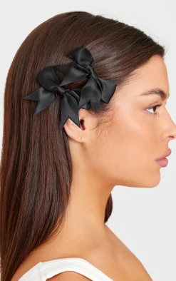 Black Satin 4 Pack Bow Hair Clips