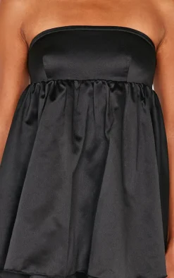 Black Satin Bandeau Floaty Skort Romper