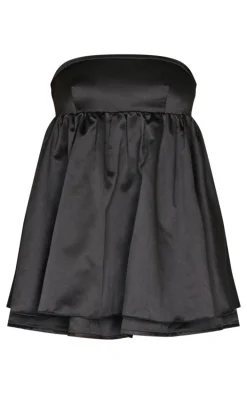 Black Satin Bandeau Floaty Skort Romper