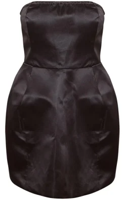Black Satin Bandeau Shift Dress
