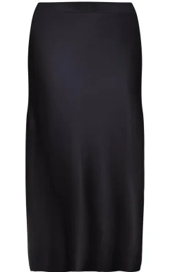 Black Satin Bias Cut Midi Skirt
