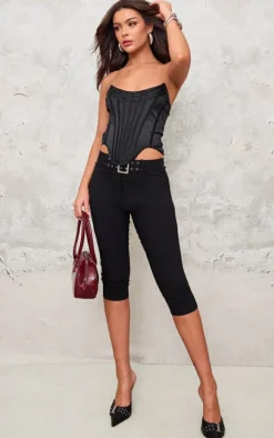 Black Satin Boning Detail Bandeau Corset