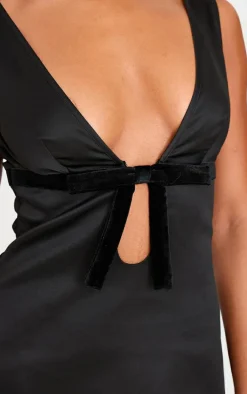 Black Satin Bow Detail A-line Dress