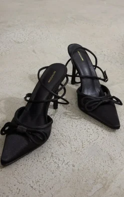 Black Satin Bow Detail Mid Heeled Courts