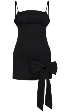 Black Satin Bow Detail Mini Dress