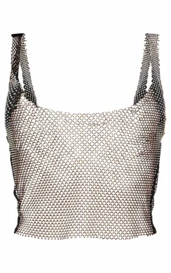 Black Satin Bust Detail Embellished Top